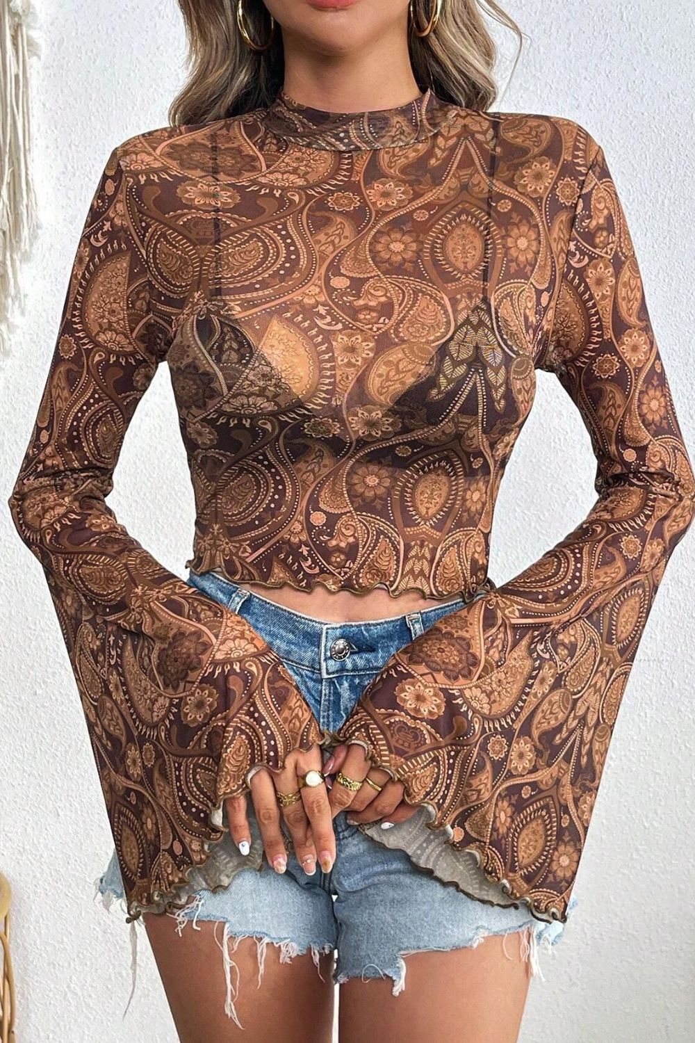 PREORDER: Saylor Mock Neck Flared Sleeve Top