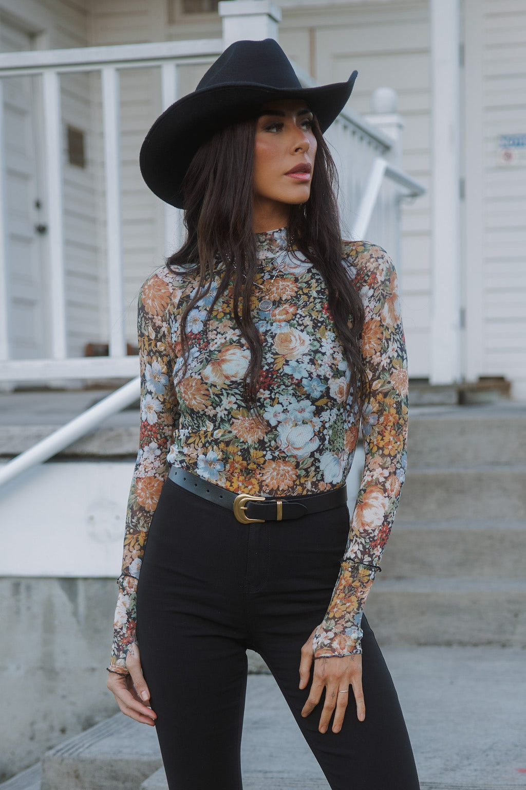 Floral Mesh Long Sleeve Top