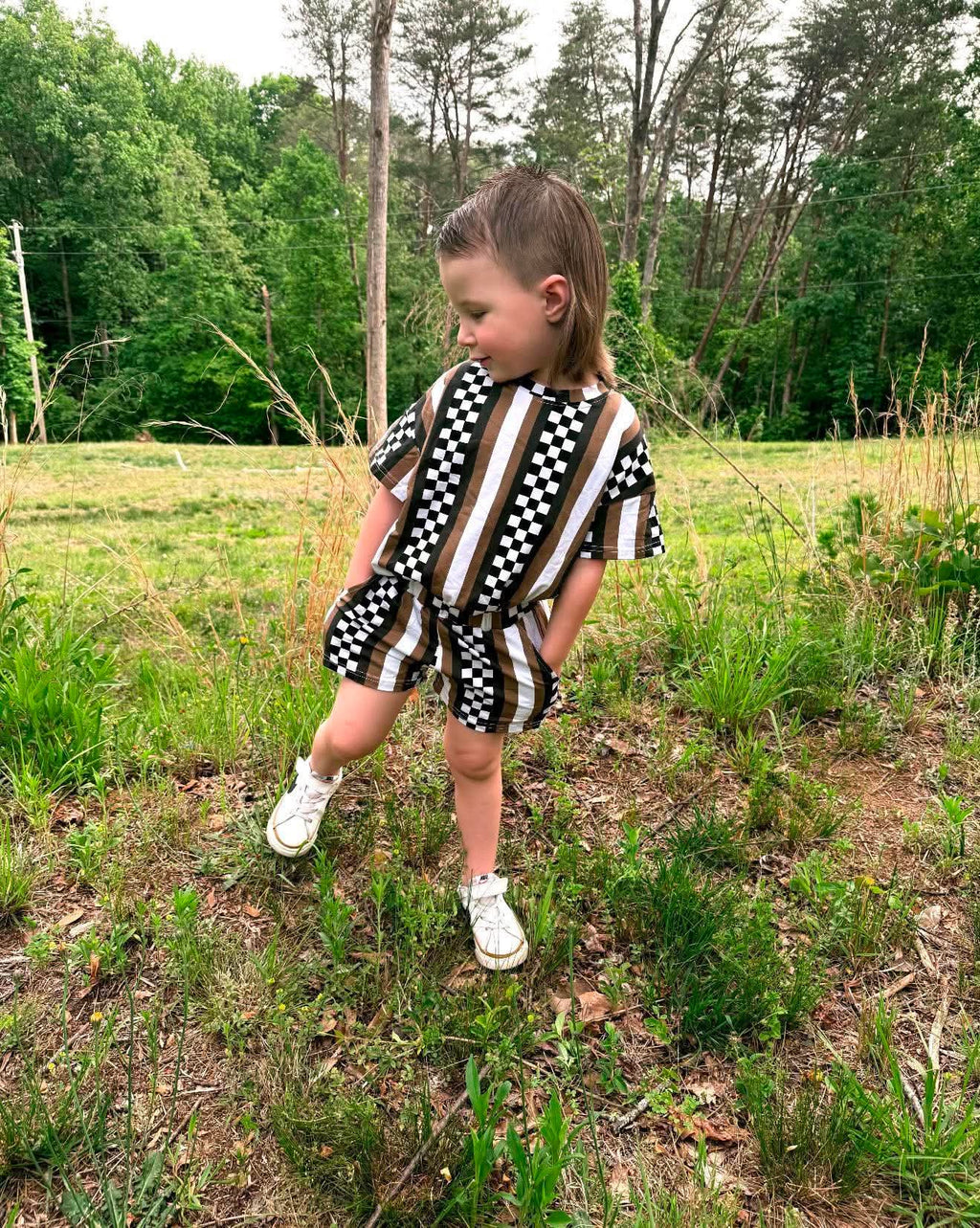 Striped checkered short set