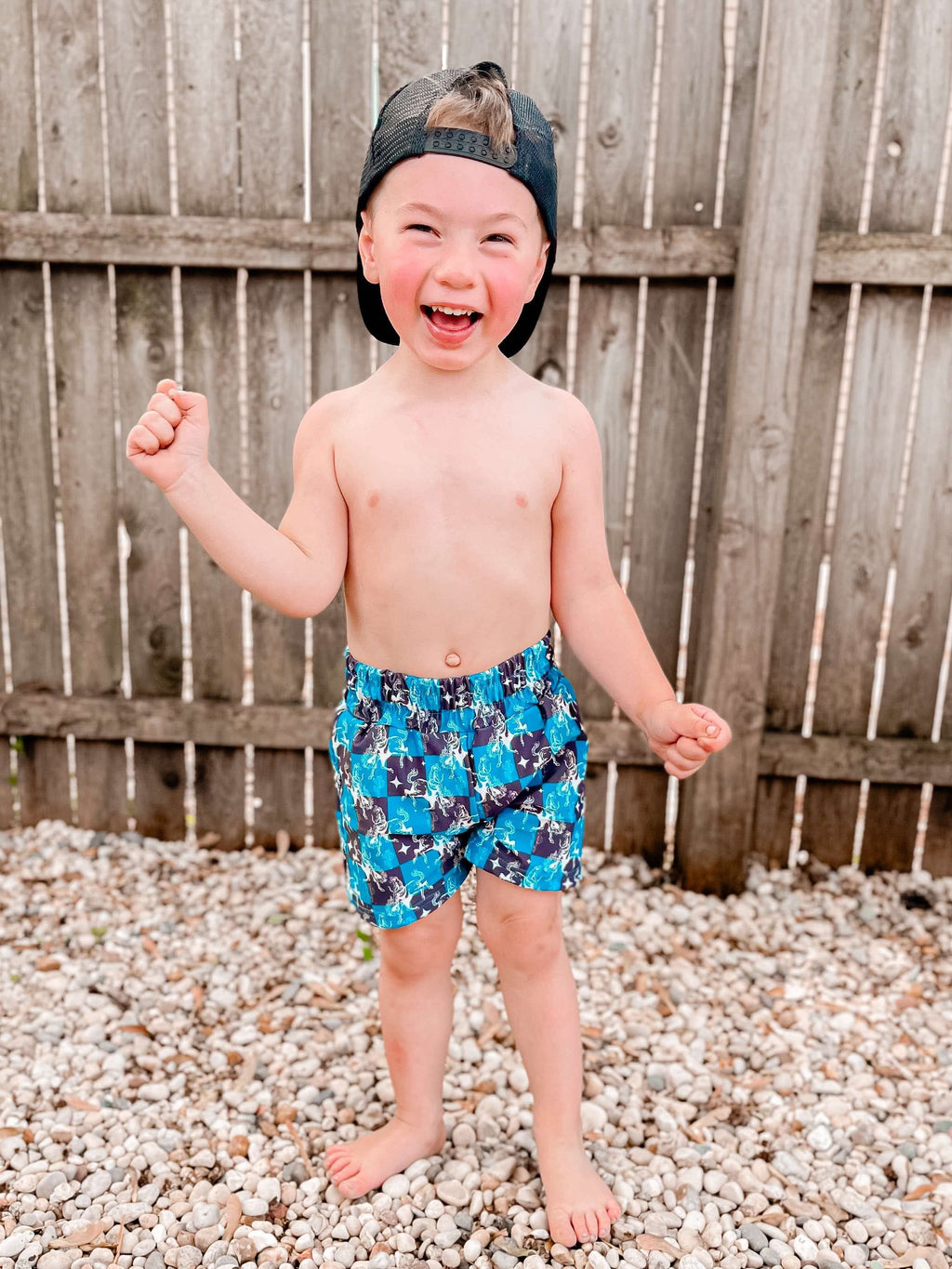 Teal Buckin’ Broncs Swim Trunks (FINAL SALE)