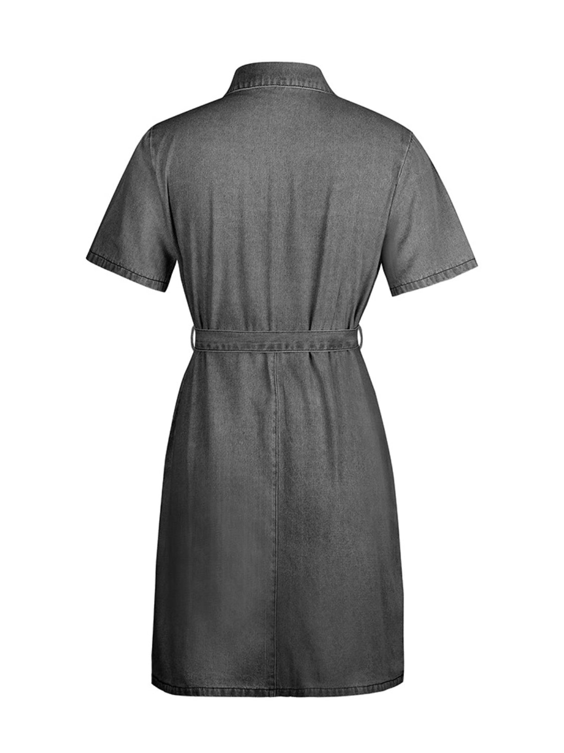 PREORDER: Fia Full Size Zip Front Short Sleeve Denim Dress Plus Size
