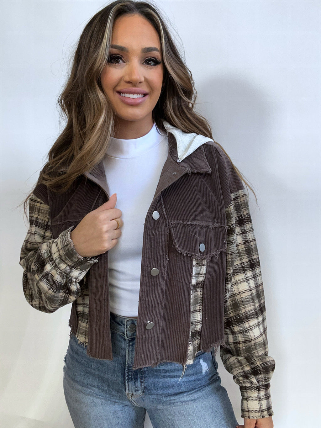 Fall Leaves Plaid Cropped Shacket