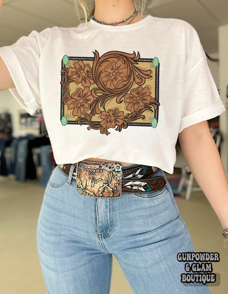 Tooled Leather Tee or Crewneck