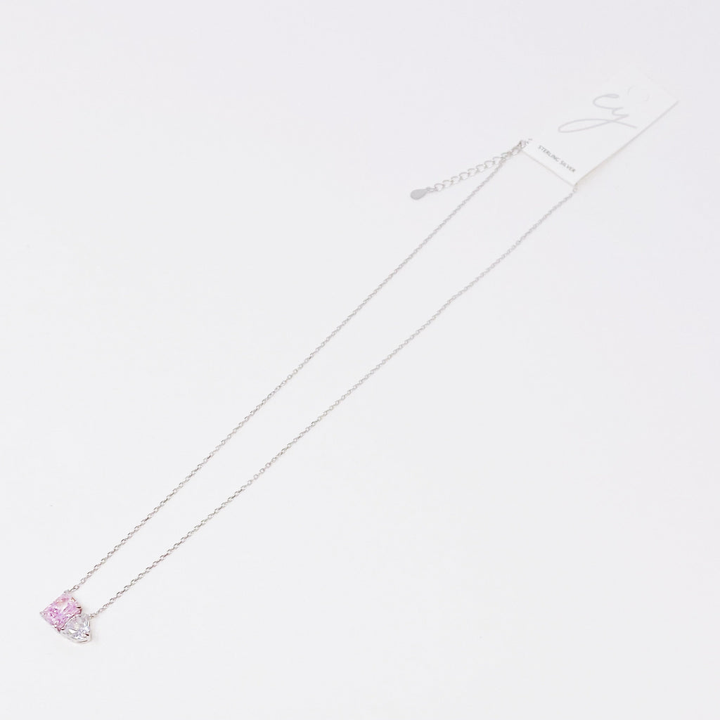 Double Stone Pendant Sterling Silver Necklace