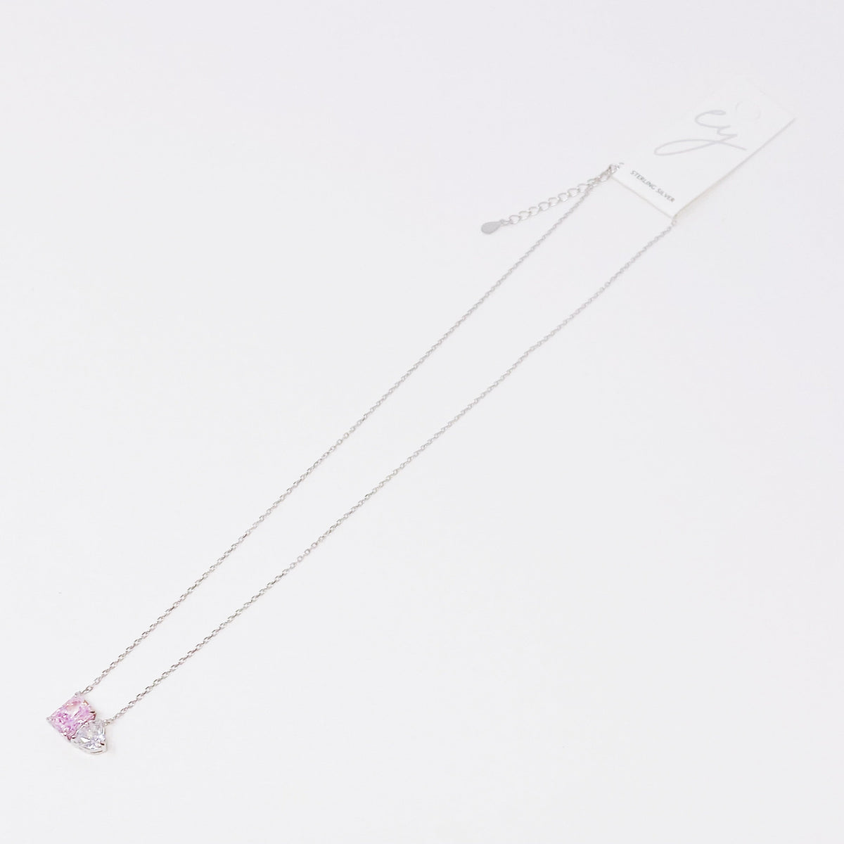 Double Stone Pendant Sterling Silver Necklace