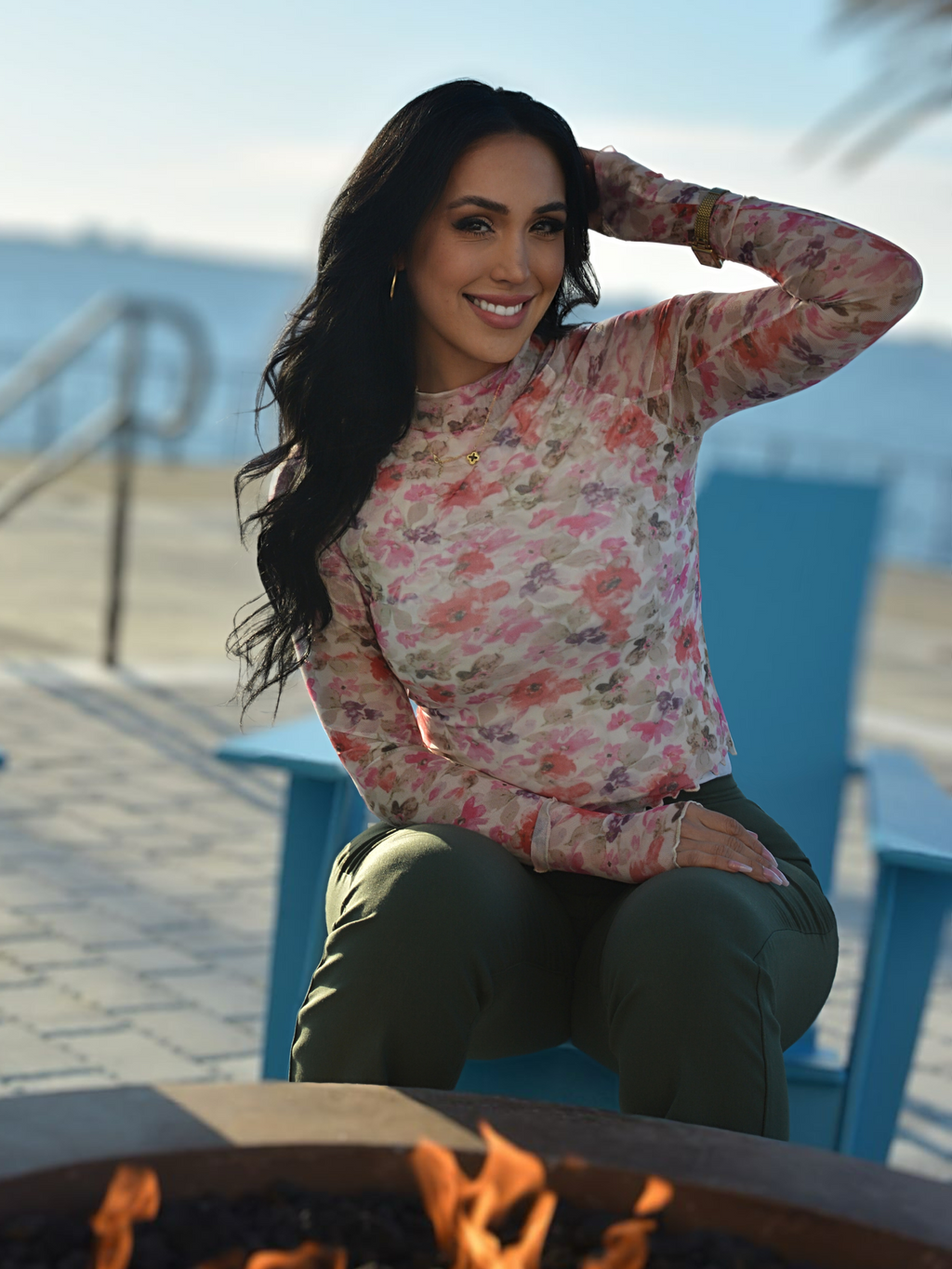 Floral Mesh Long Sleeve Top