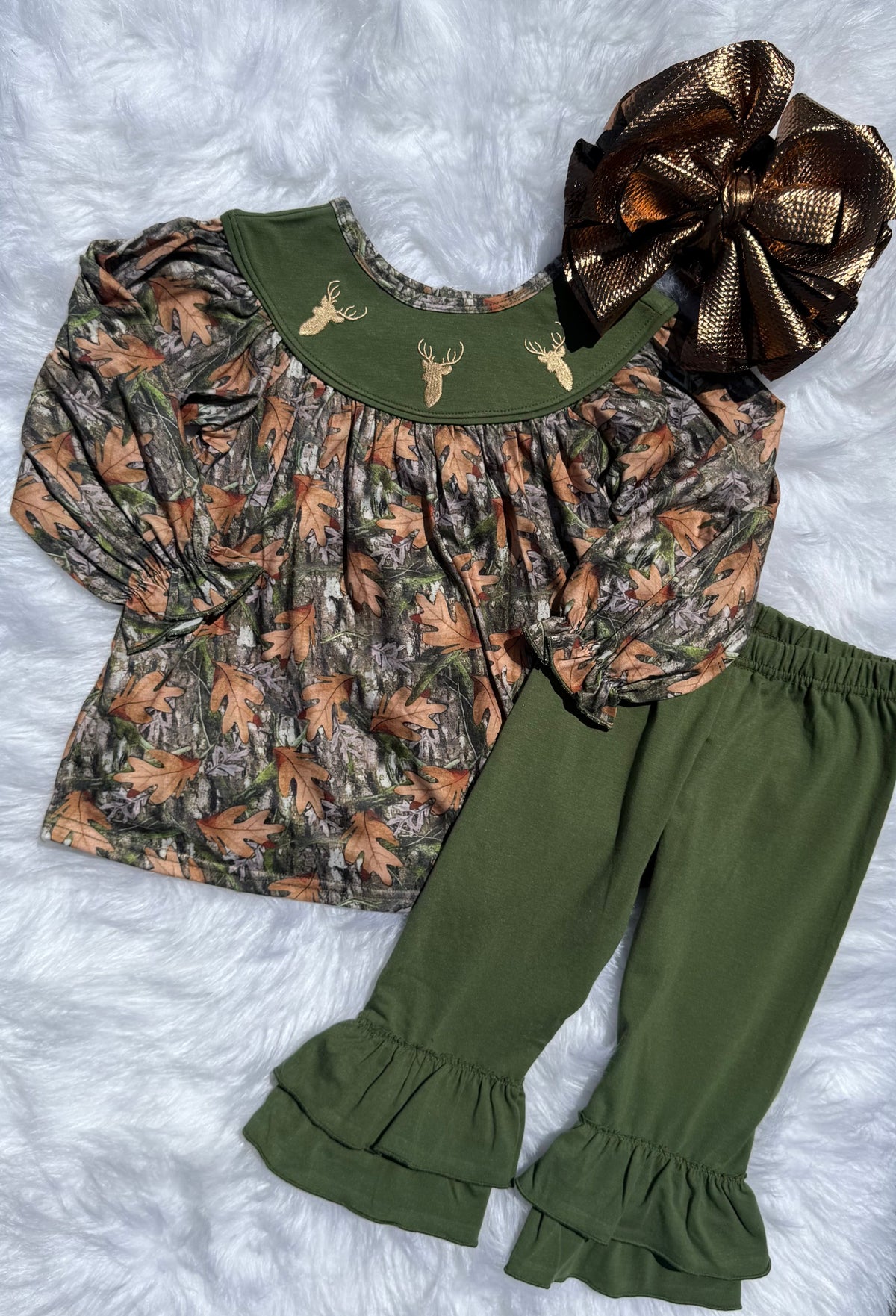Ruffled Camo Smocked set (FINAL SALE)