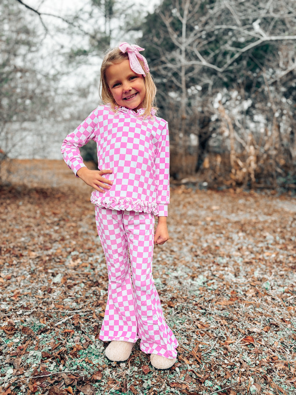 Pink Checkered Ruffled Set