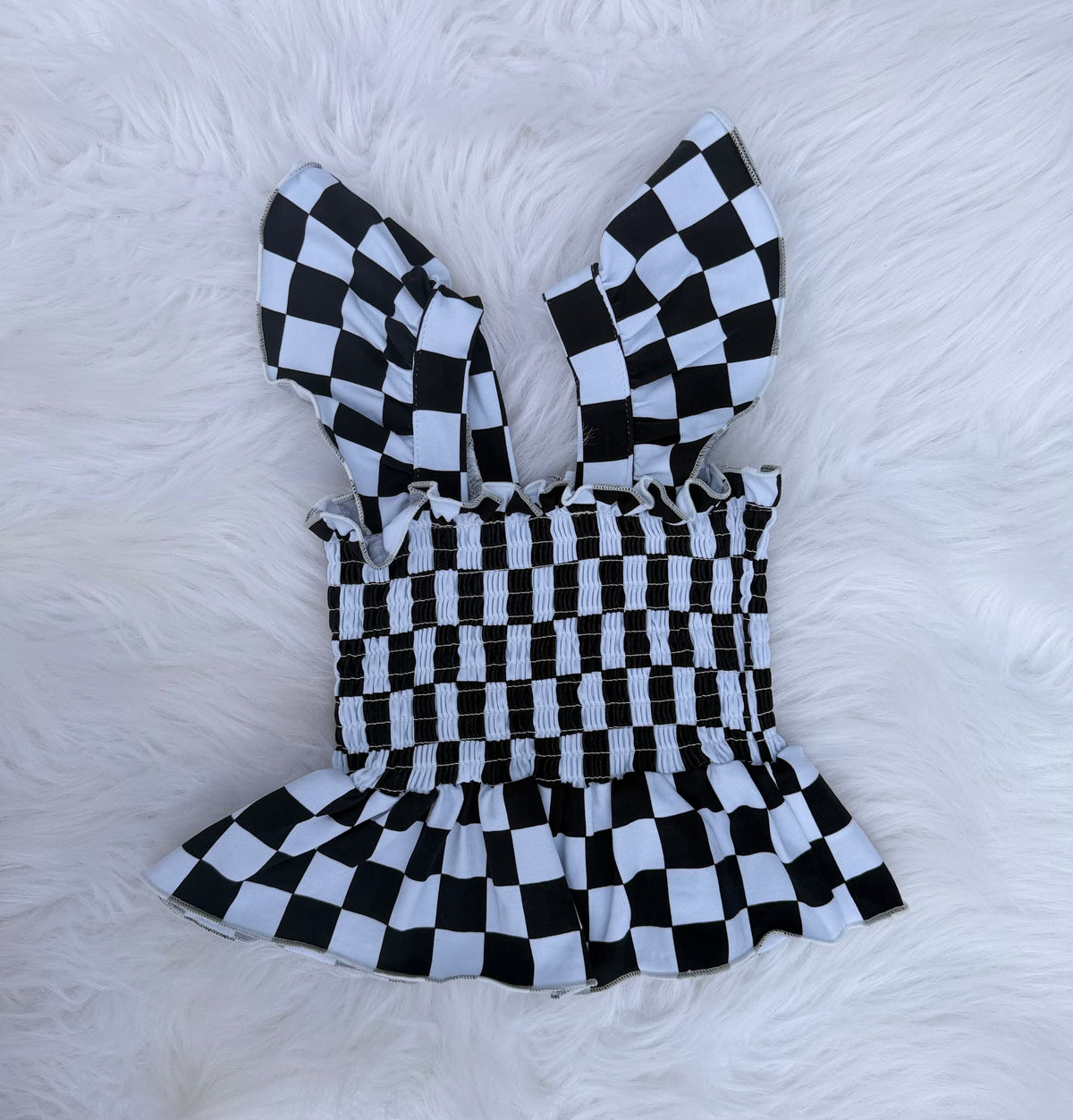 Black & White Checkered Scrunch Top