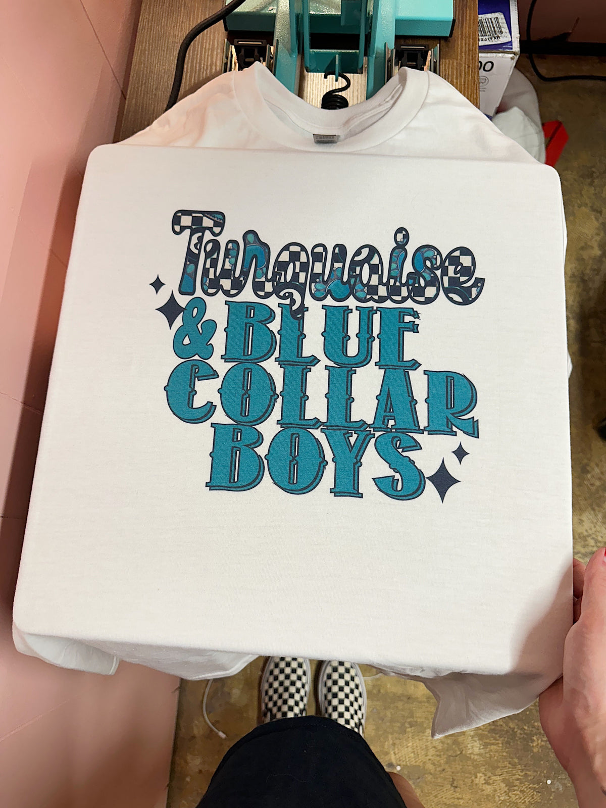 Turquoise & Blue Collar TEE or CREWNECK