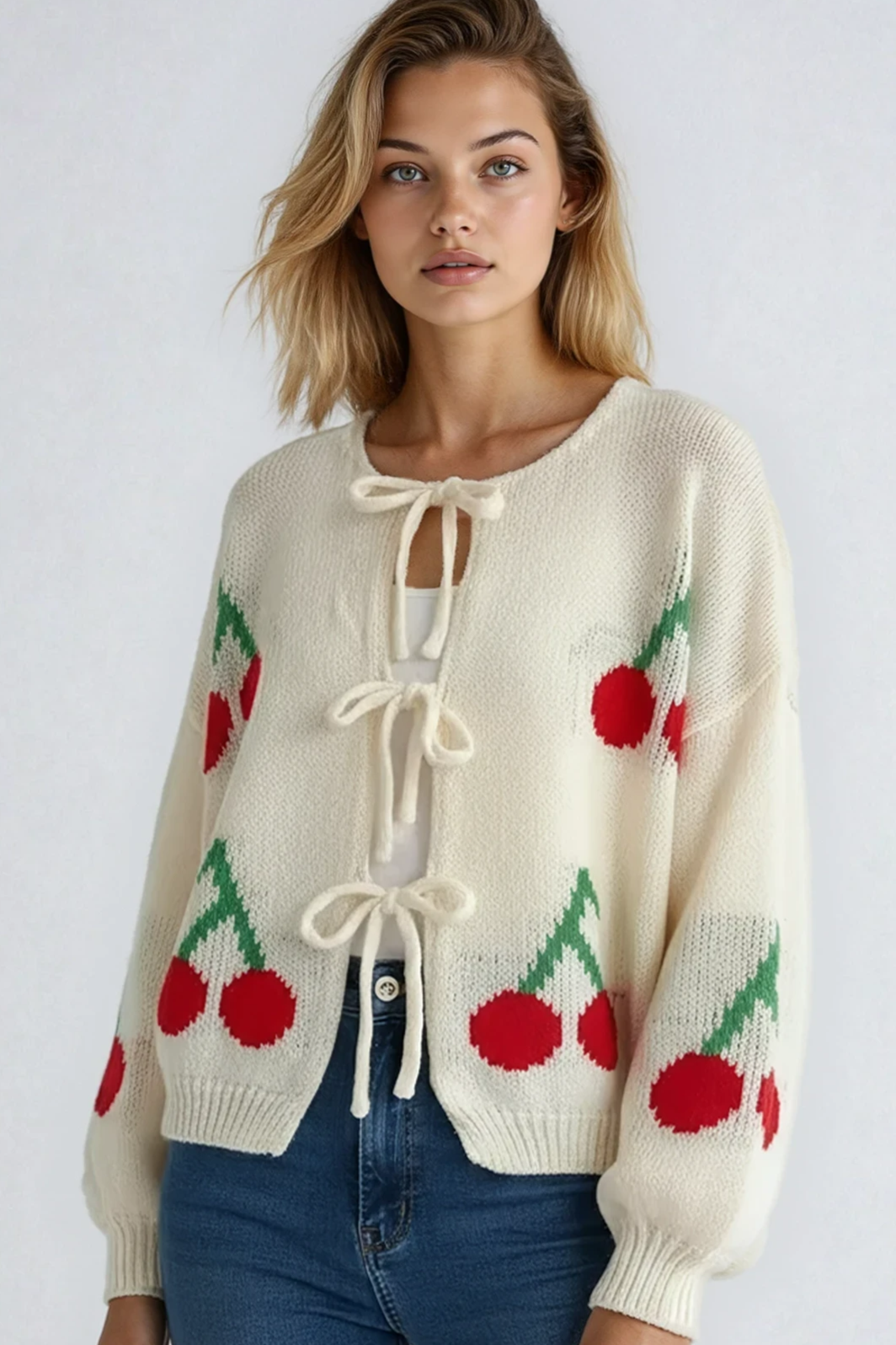 Front tie cherry cardigan