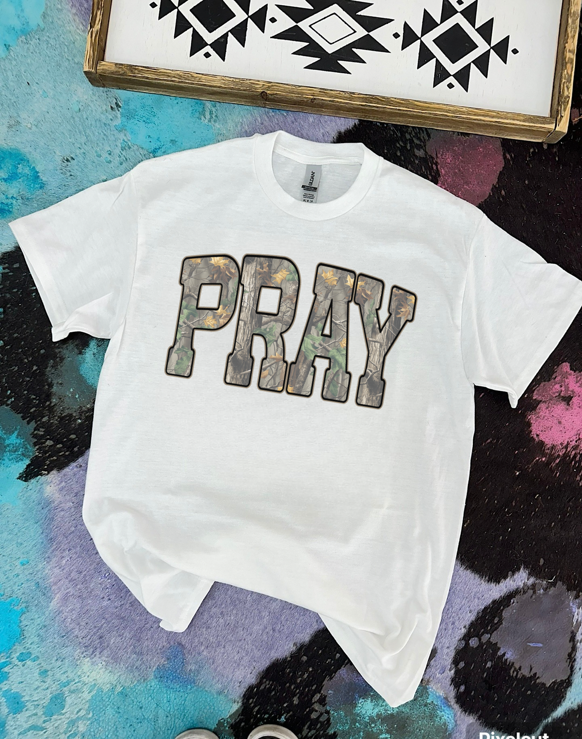 Camo Pray Tee or Crewneck