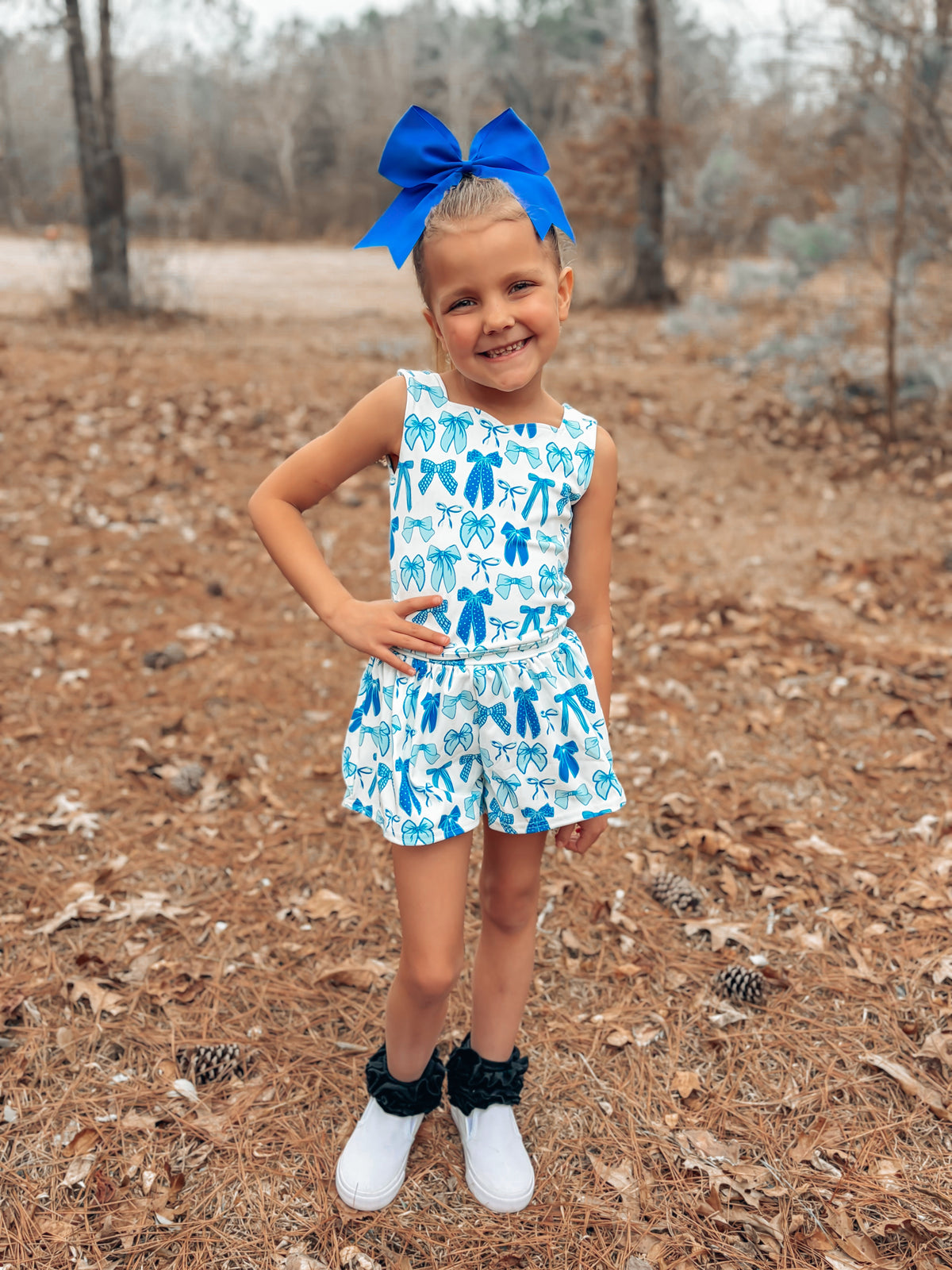 Blue Tide Bows Yoga Short Set