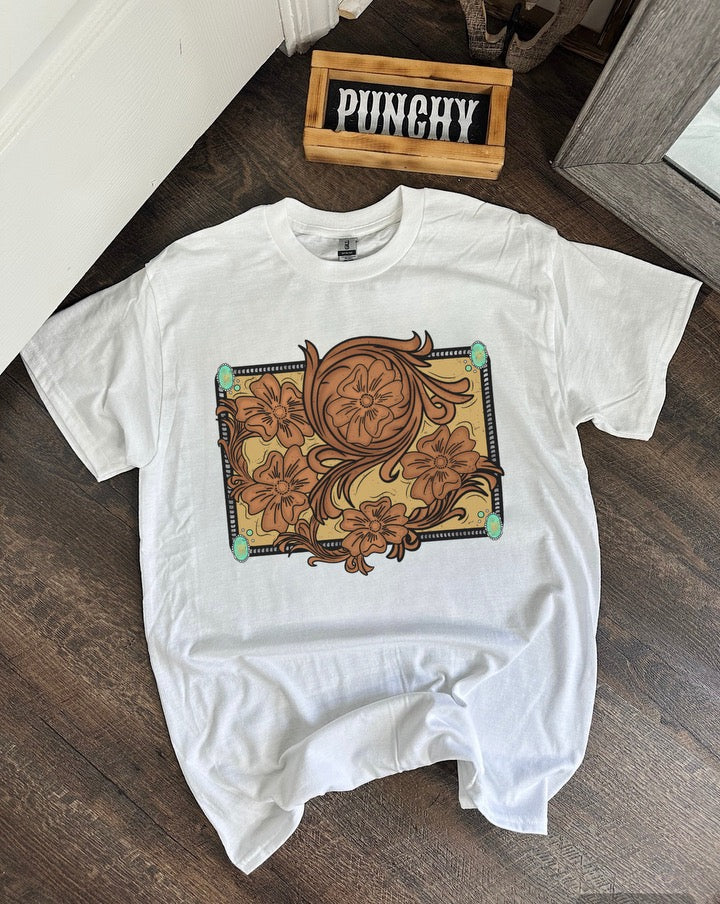 Tooled Leather Tee or Crewneck