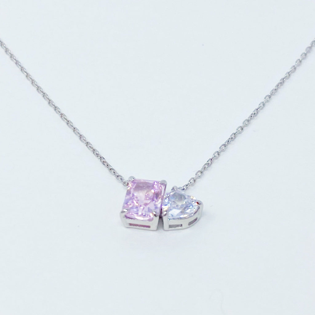 Double Stone Pendant Sterling Silver Necklace
