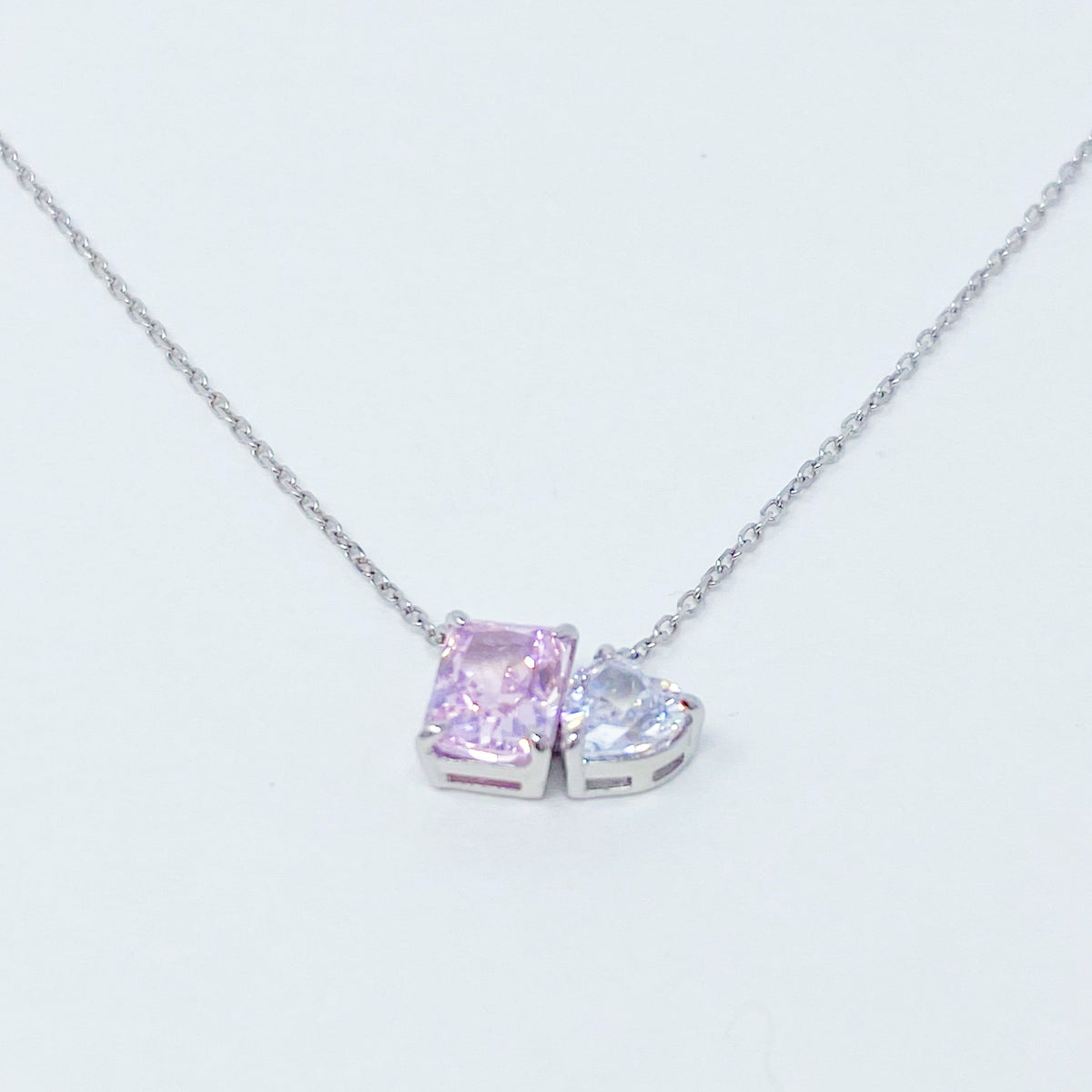 Double Stone Pendant Sterling Silver Necklace