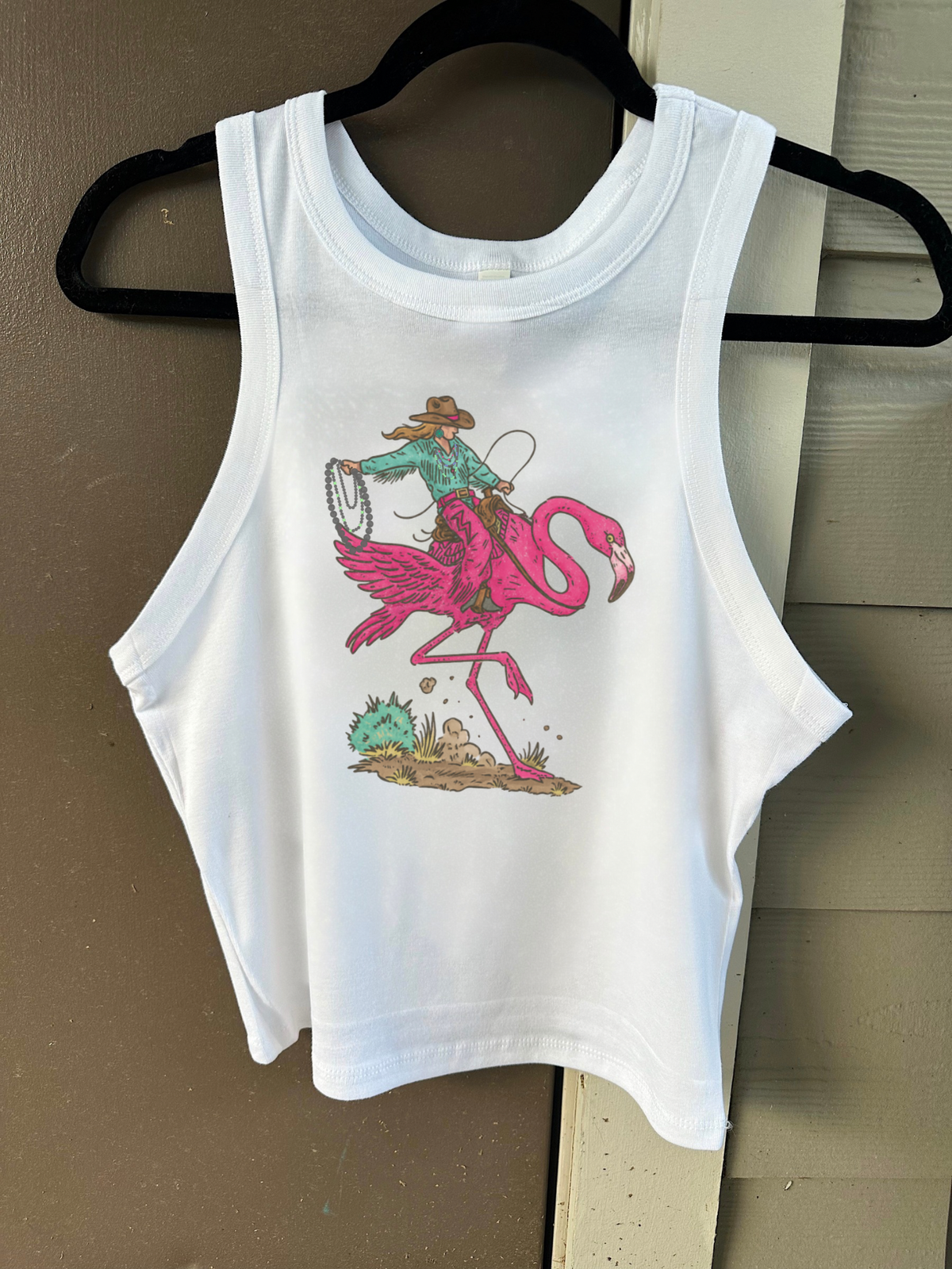 Cowgirl Flamingo Cropped Tank