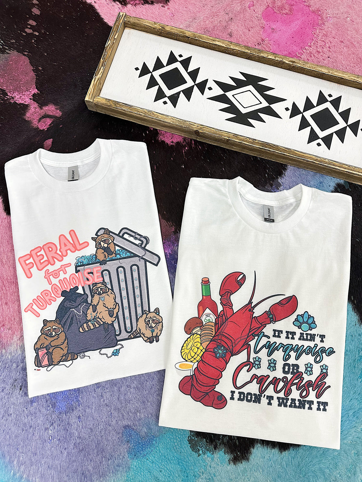 Turquoise and Crawfish TEE or CREWNECK