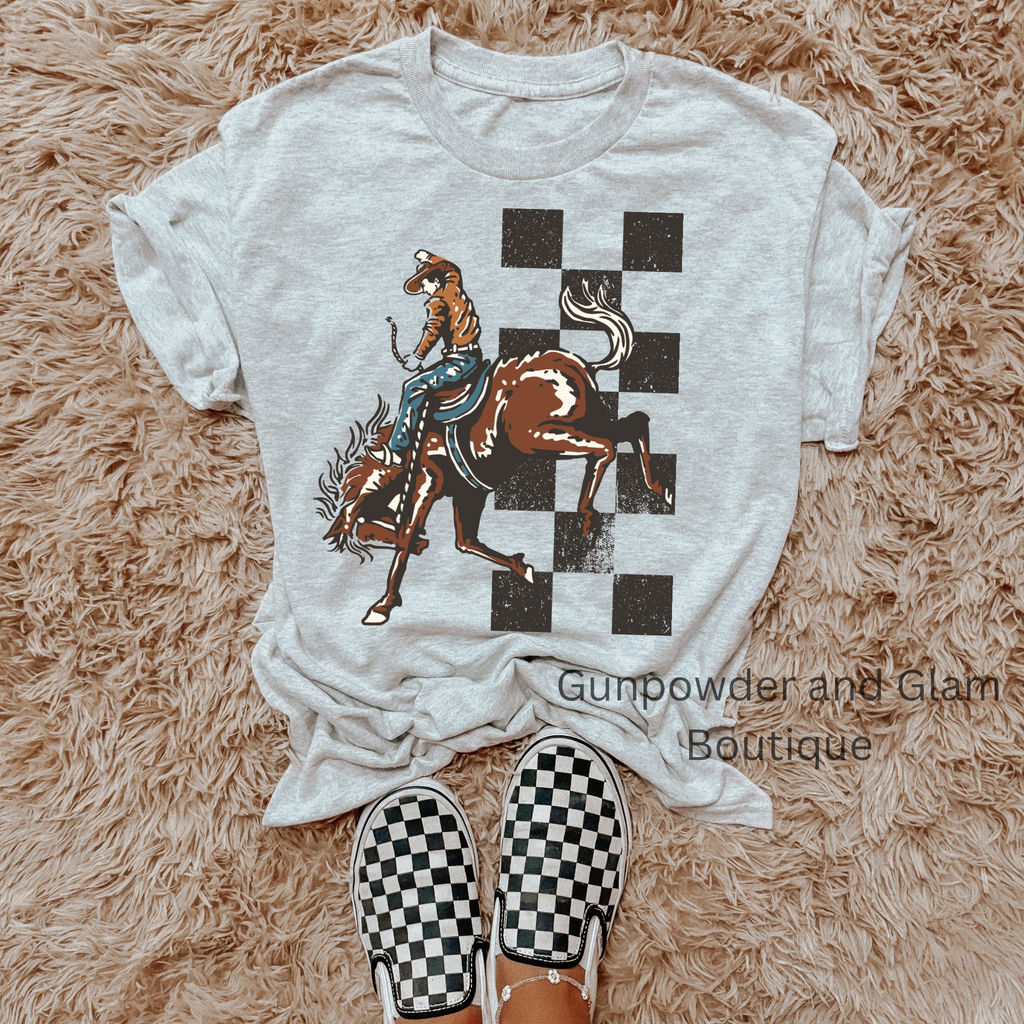 Checkered Cowboy TEE or CREWNECK