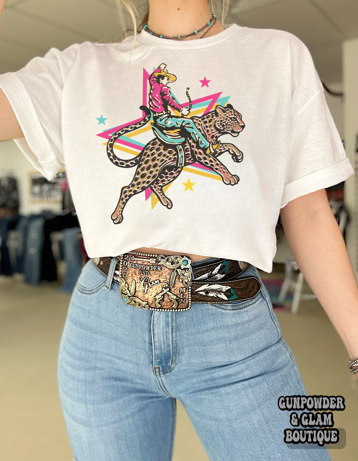 Retro Cowboy Jaguar Tee or Crewneck