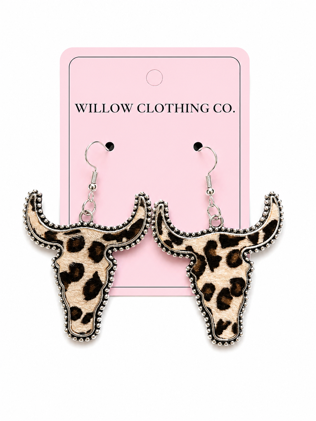 Cow Print Longhorn Drop Earrings