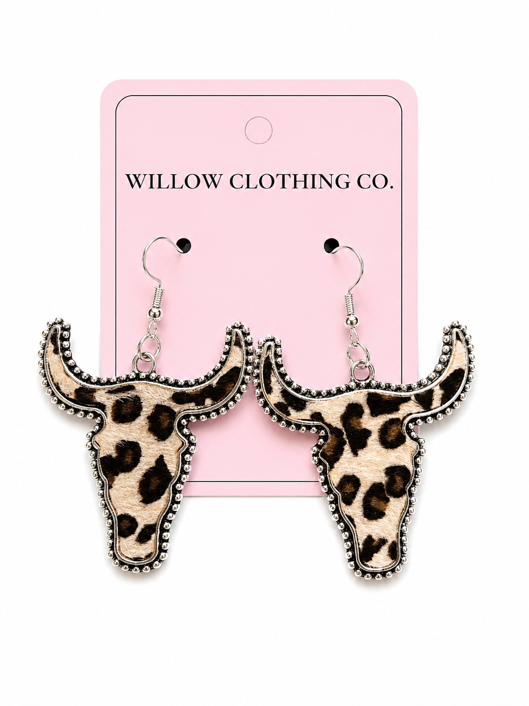Cow Print Longhorn Drop Earrings