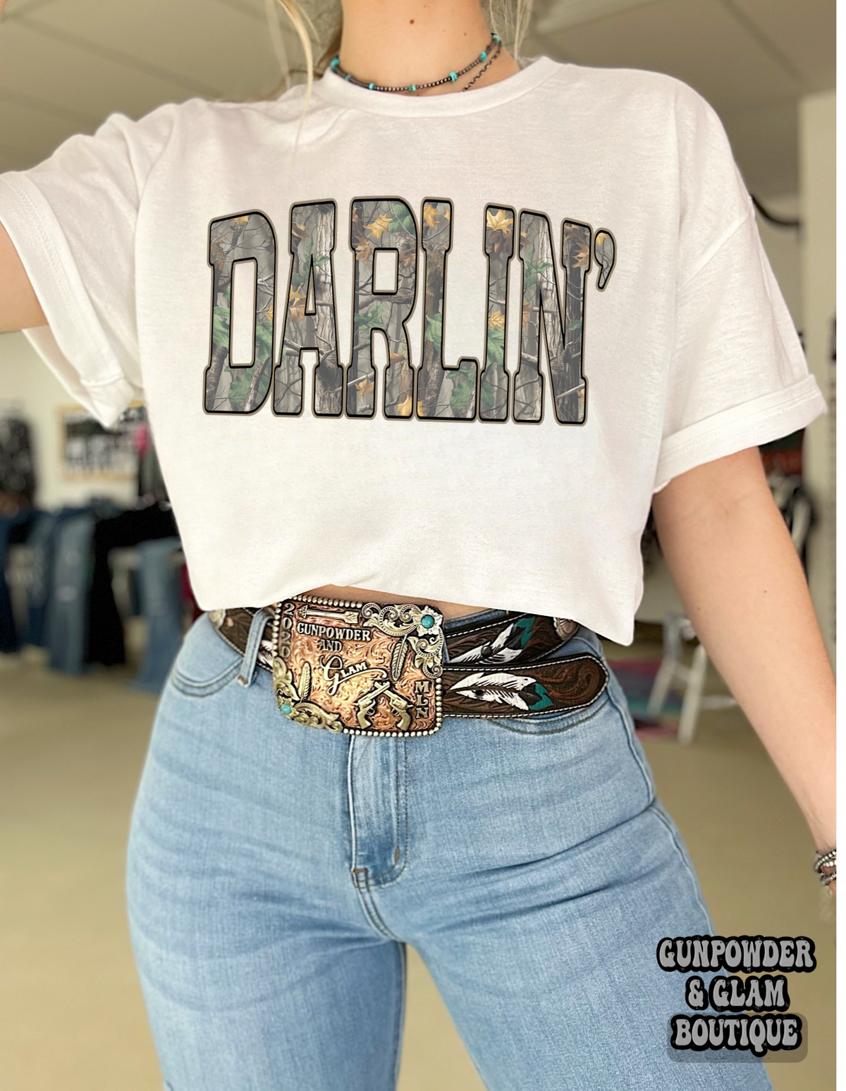 Camo Darlin’ Tee or Crewneck