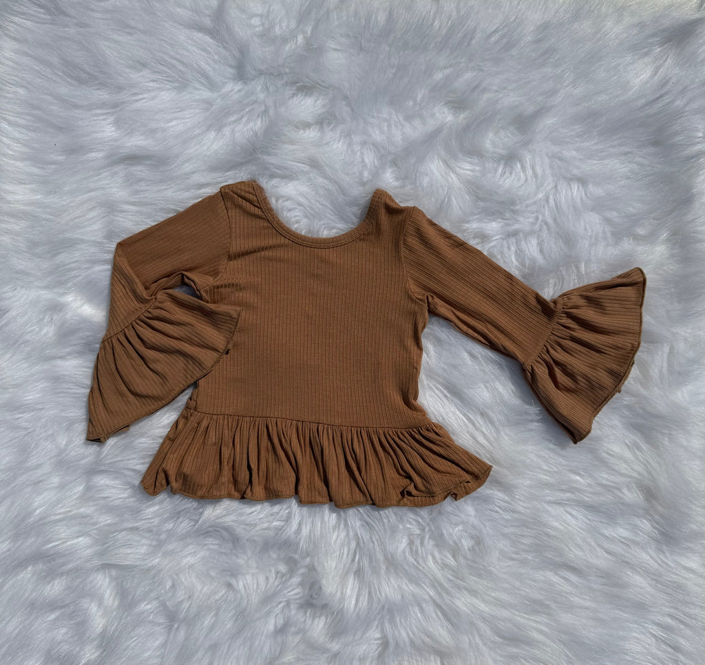 Coffee Ruffled Sleeve Top (FINAL SALE)