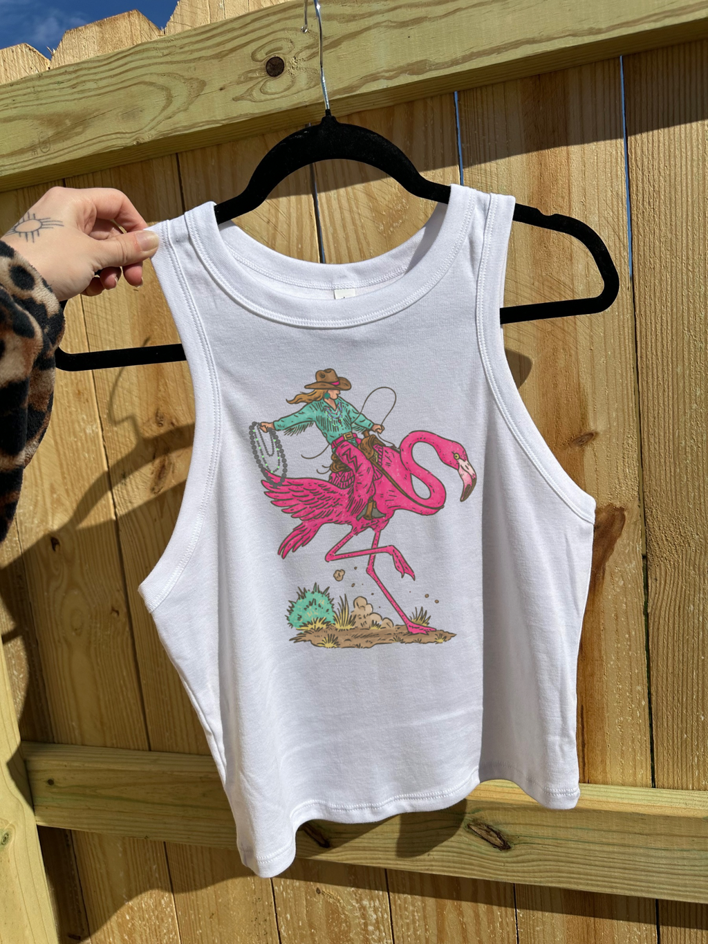 Cowgirl Flamingo Cropped Tank