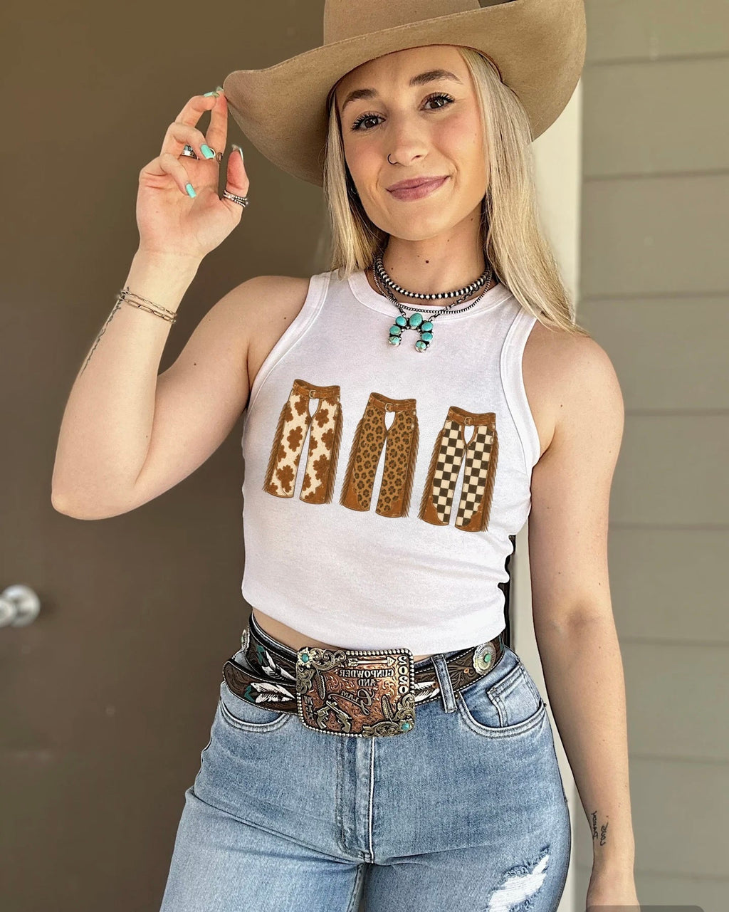 Triple Chaps Cropped Tank