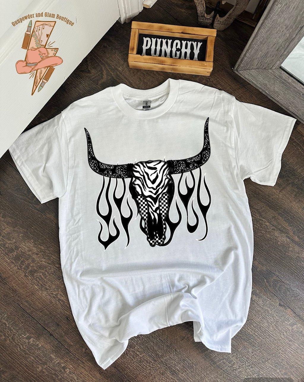 Zebra Bull Skull Tee or Crewneck