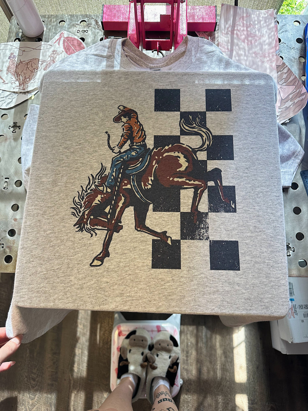 Checkered Cowboy TEE or CREWNECK