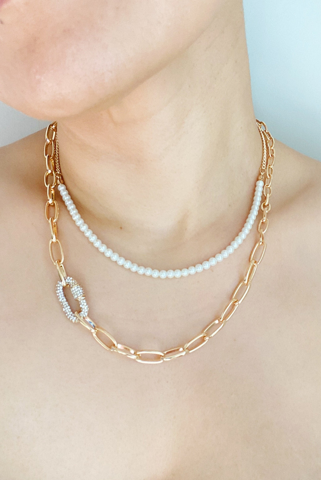 Classic Duo Layered Pearl Necklace Set