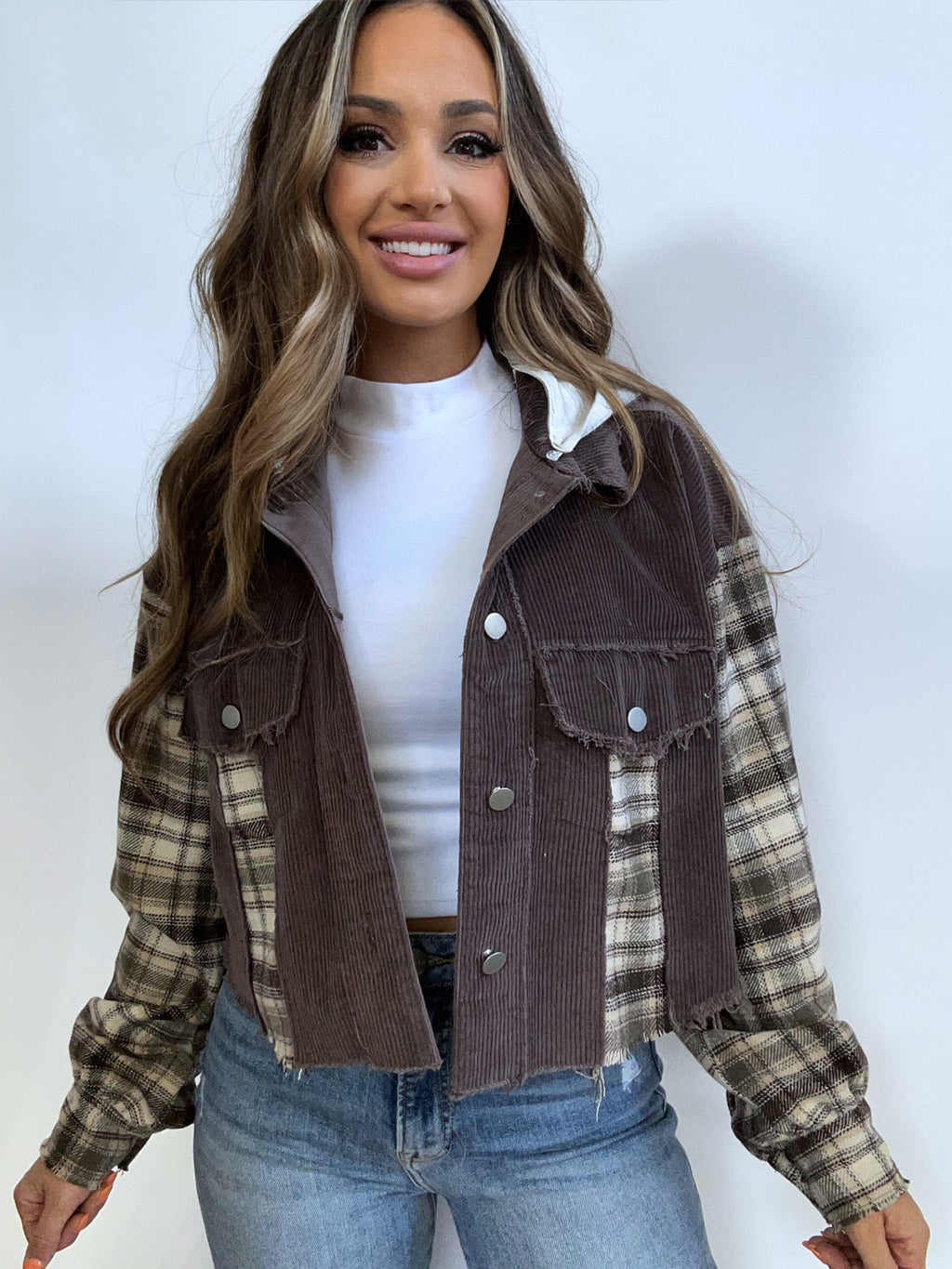 Fall Leaves Plaid Cropped Shacket