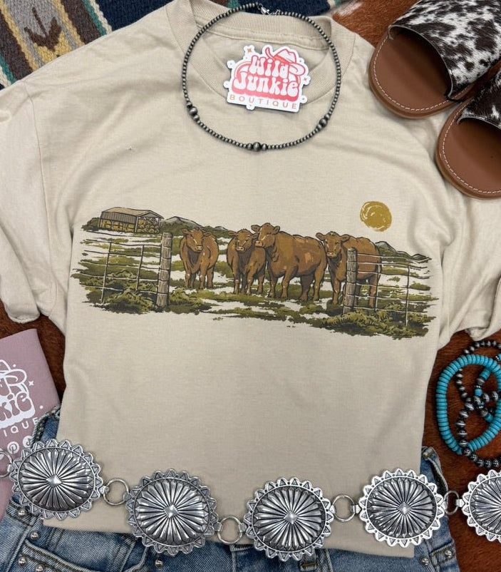 Pasture Red Cattle Graphic Tee