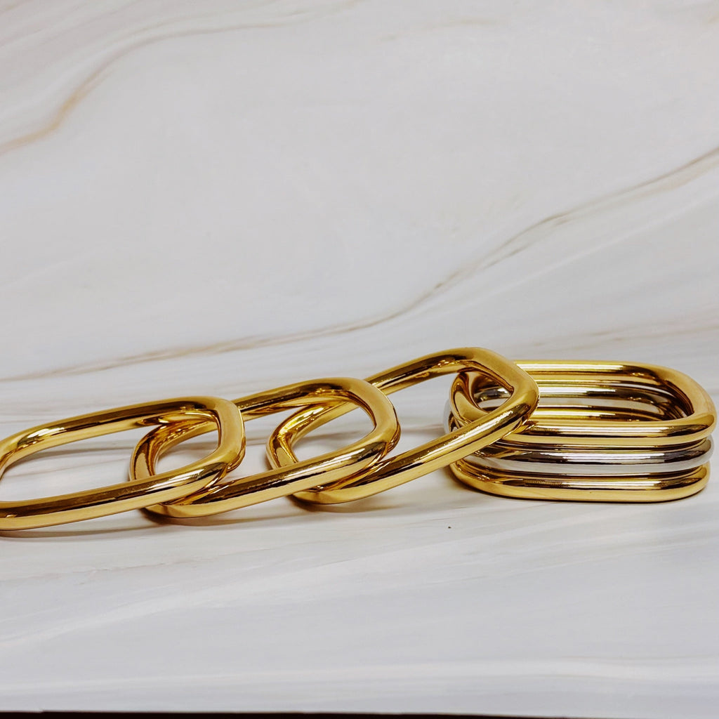 Air Light Square Bangle Set – Sleek Stacking Style in Polished Gold & Mixed Metal Variants