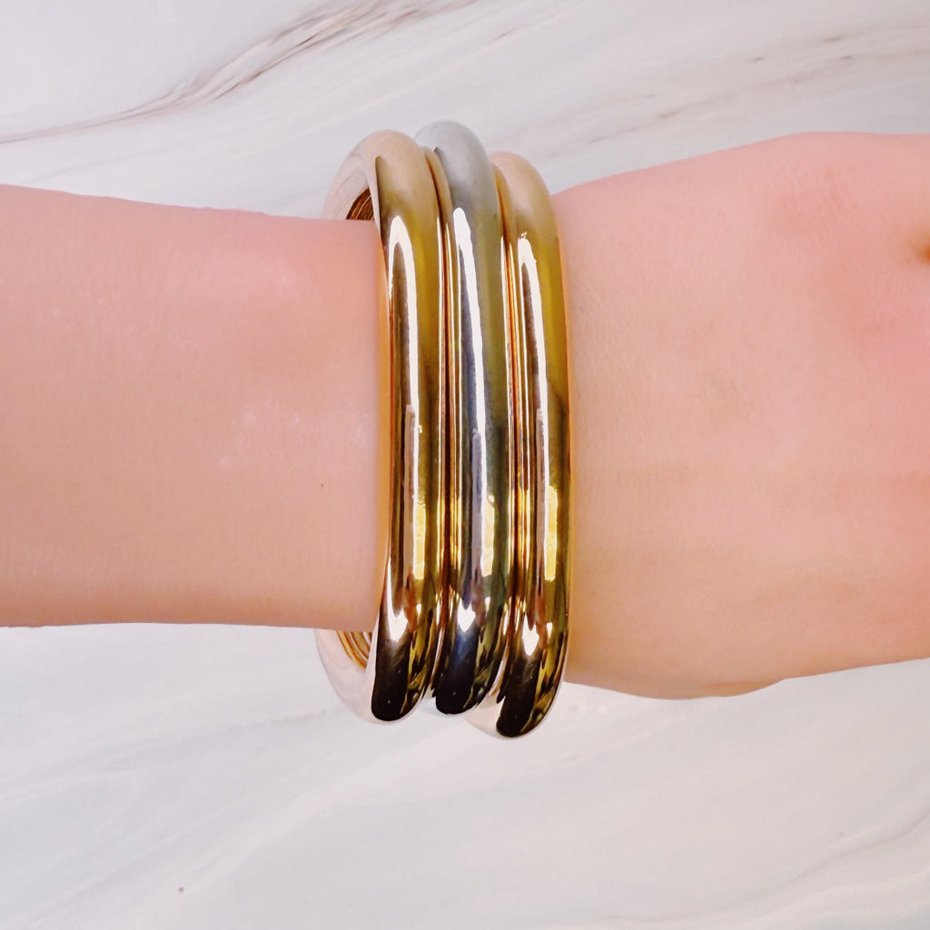 Air Light Square Bangle Set – Sleek Stacking Style in Polished Gold & Mixed Metal Variants