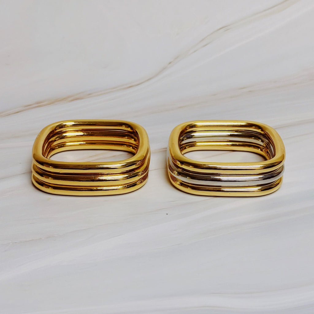 Air Light Square Bangle Set – Sleek Stacking Style in Polished Gold & Mixed Metal Variants