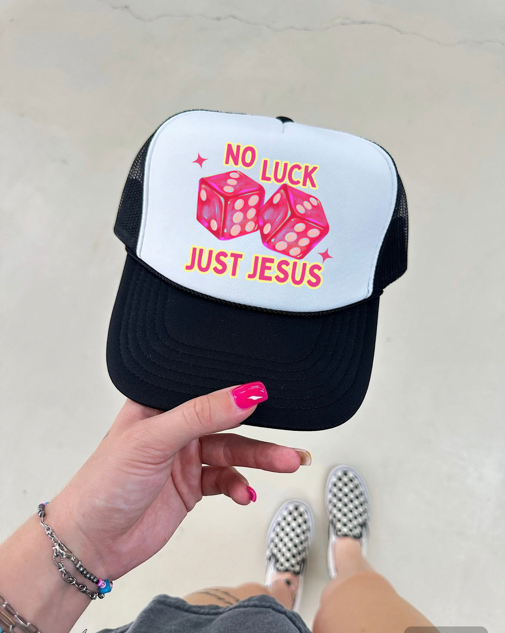 No Luck Just Jesus Trucker Hat (Multiple Color Options)
