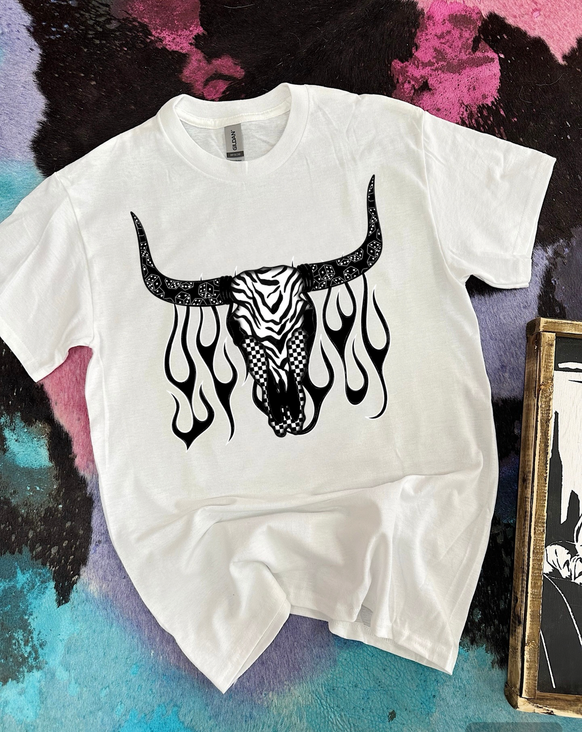 Zebra Bull Skull Tee or Crewneck