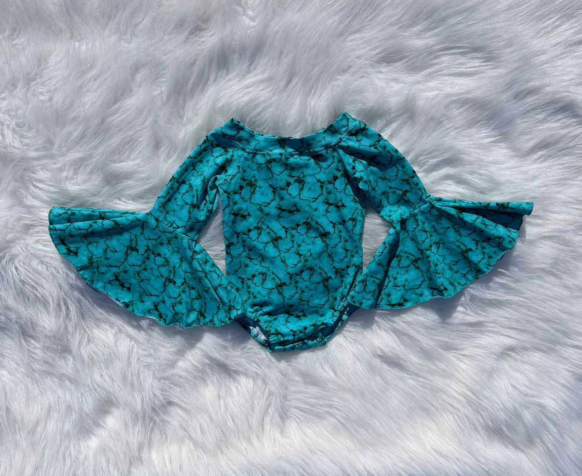 Turquoise Slab Bell Sleeve Leo/Top