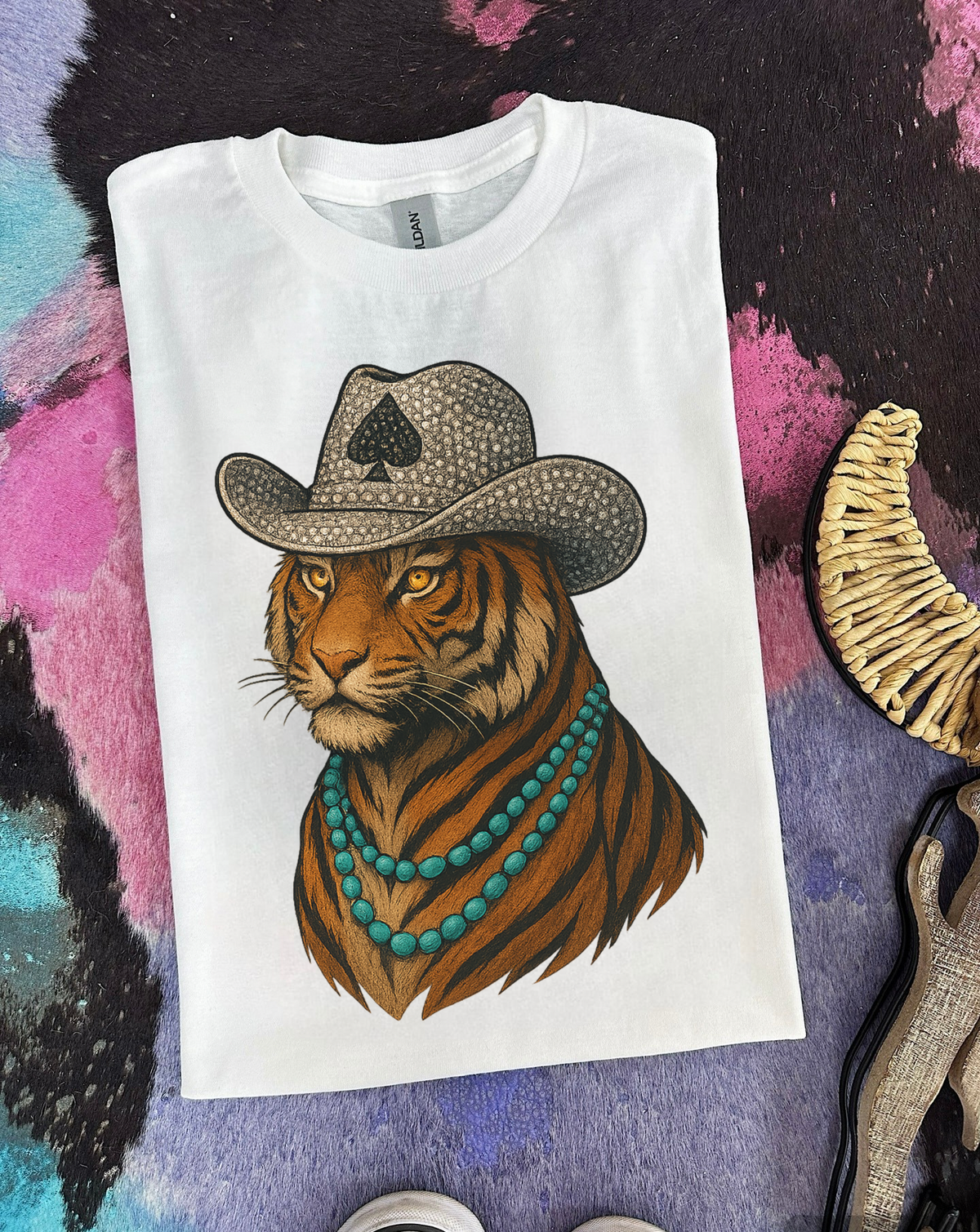 Tiger Cowboy Tee or Crewneck