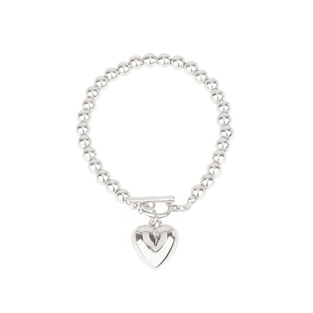Ball Beads Dangle Heart Toggle Bracelet
