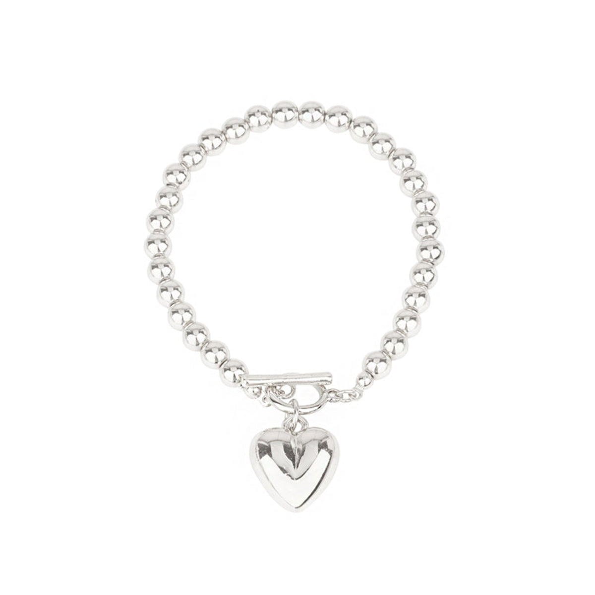 Ball Beads Dangle Heart Toggle Bracelet