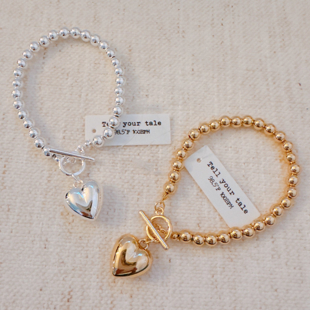 Ball Beads Dangle Heart Toggle Bracelet