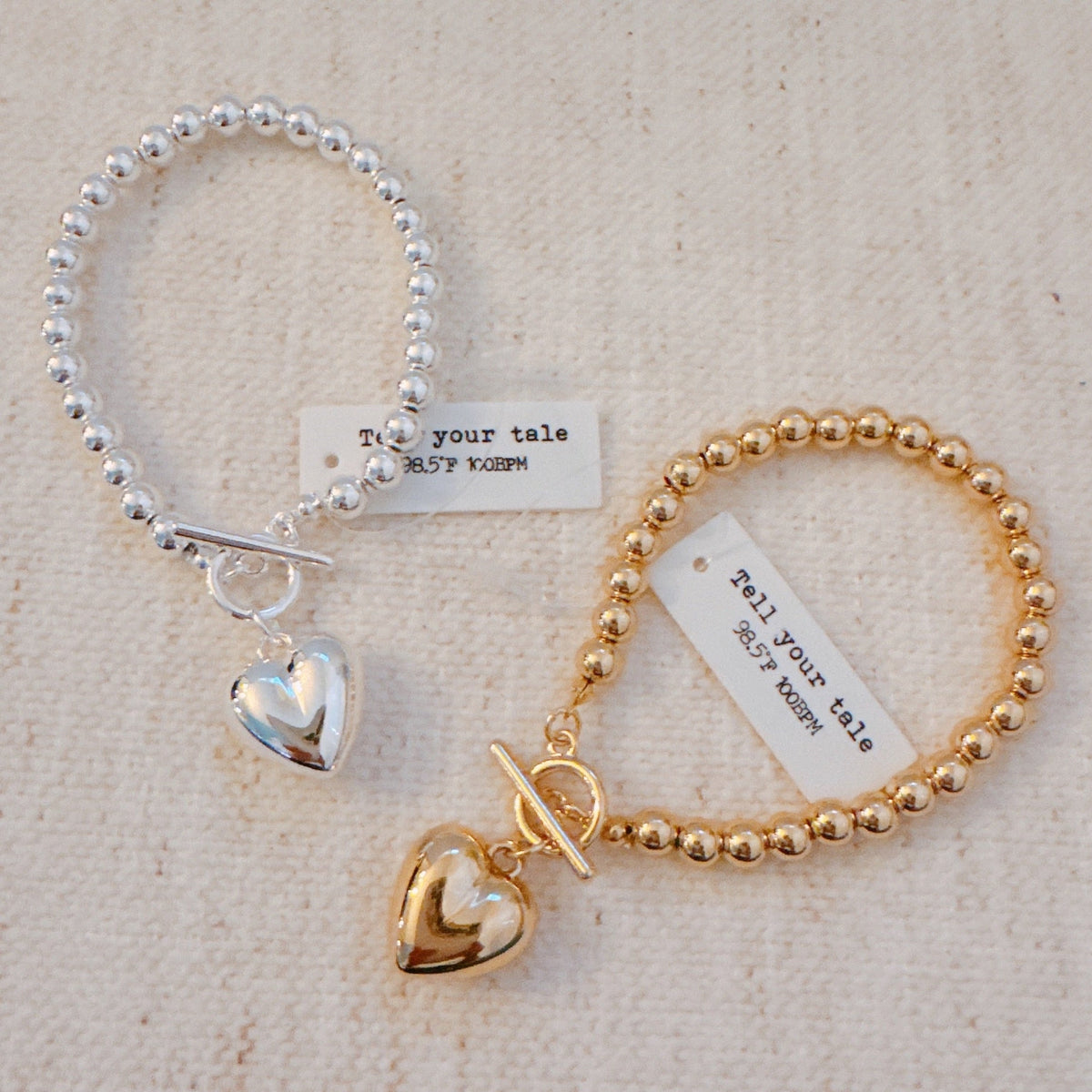 Ball Beads Dangle Heart Toggle Bracelet