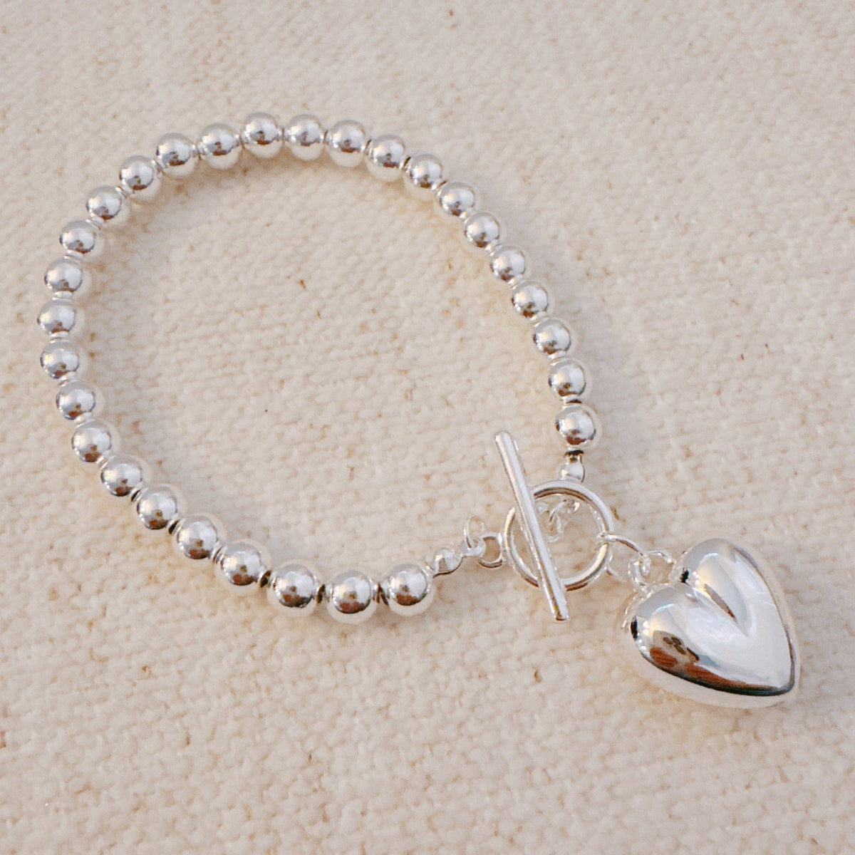 Ball Beads Dangle Heart Toggle Bracelet