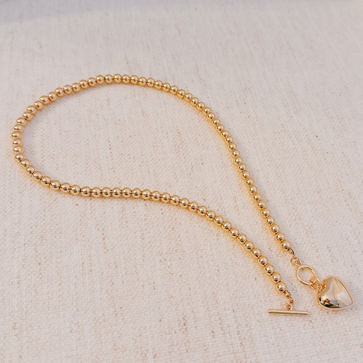 Ball Beads Dangle Heart Toggle Necklace