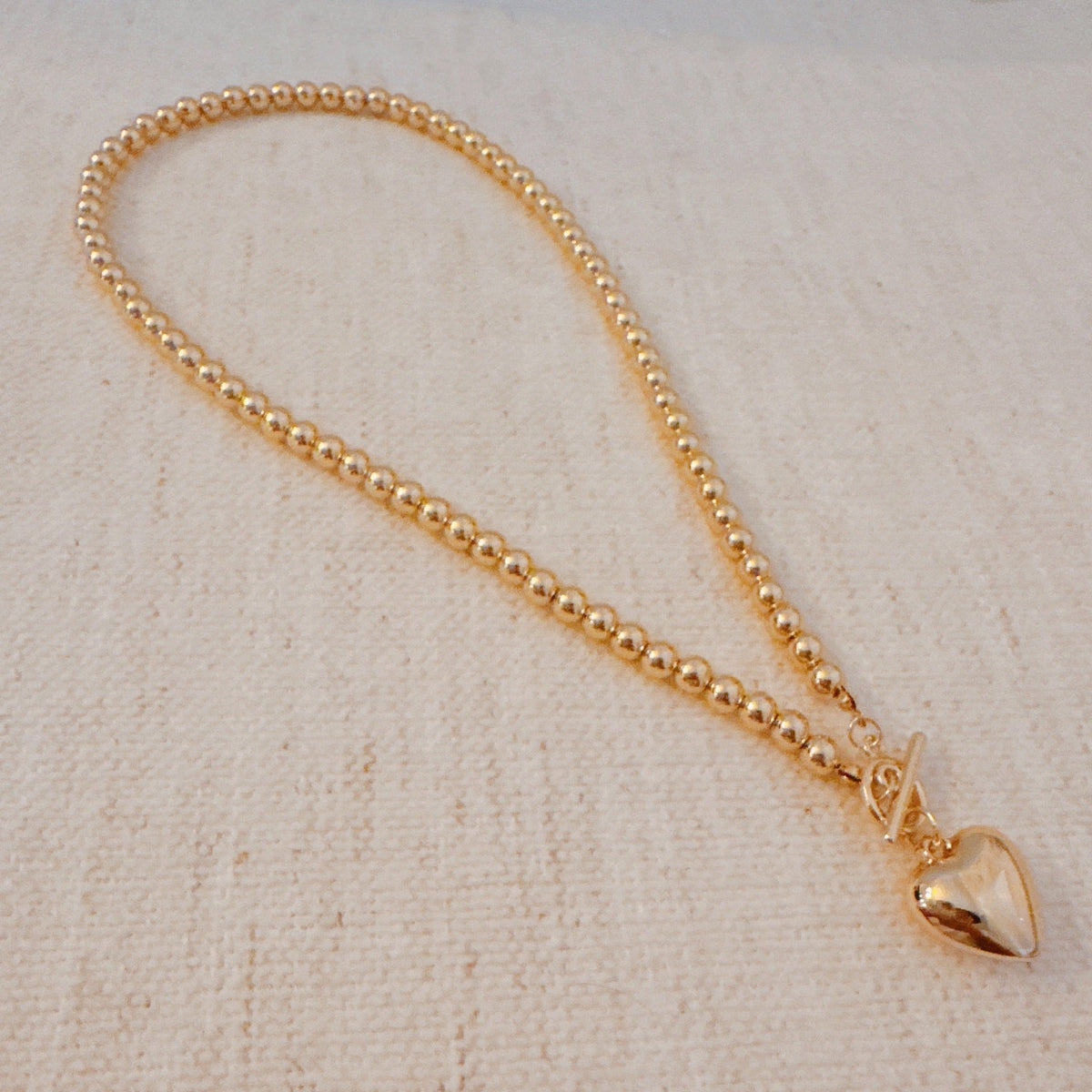 Ball Beads Dangle Heart Toggle Necklace
