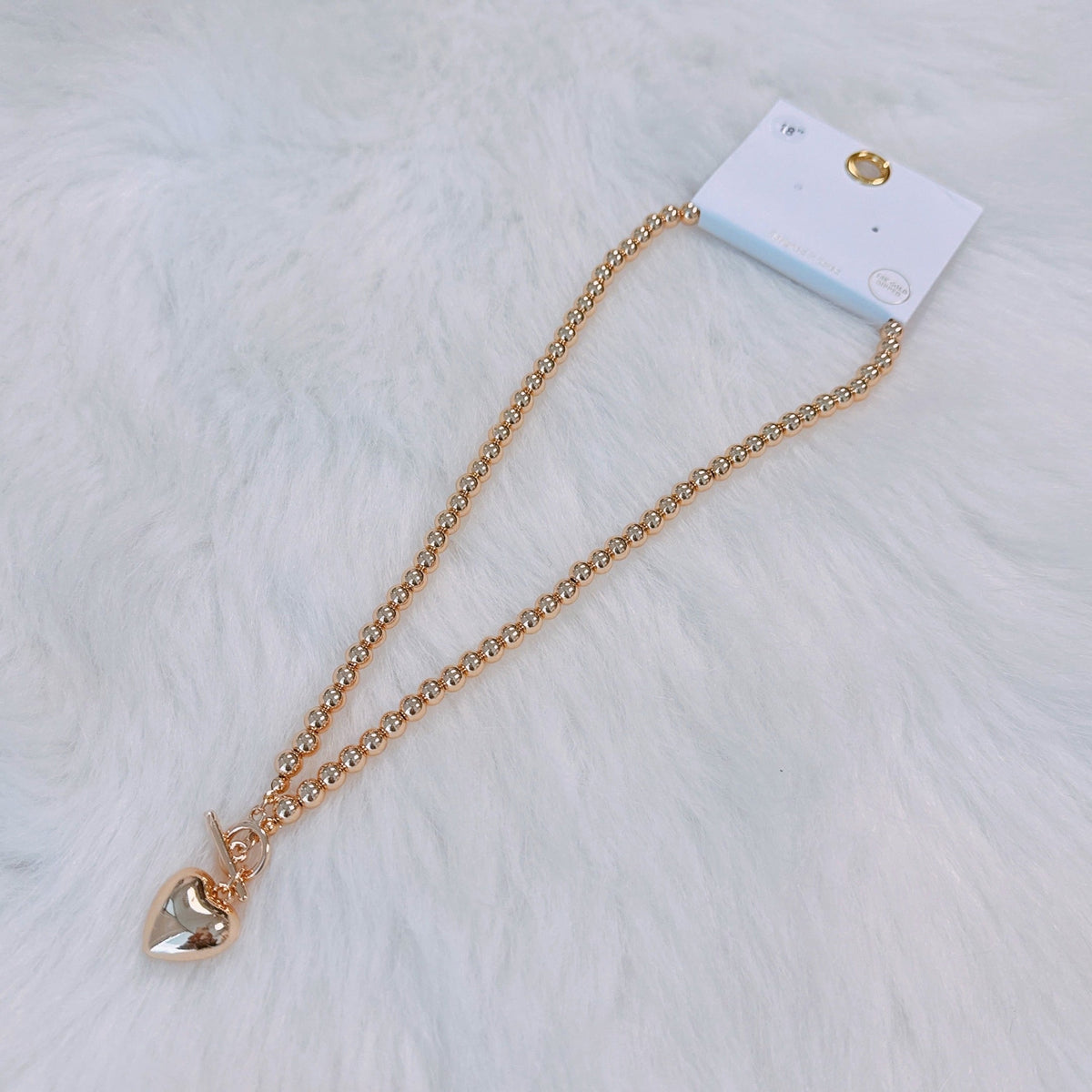 Ball Beads Dangle Heart Toggle Necklace